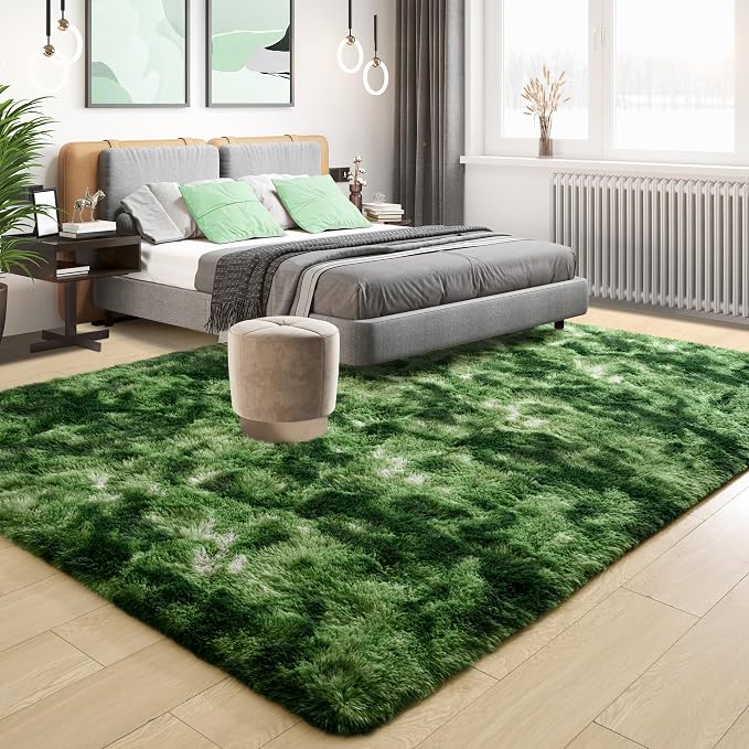 Tepook Fluffy Dark Green Rugs for Living Room Bedroom, 6x9 Soft Area Rug Tie-Dyed Forest Moss Green Kids Girls Boys Rug, Indoor Plush Shaggy Non-Slip Carpet for Nursery Classroom Dorm Home Decor - Image 3