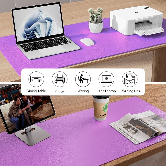 Aothia Faux Leather Desk Mat - Non-Slip PU Leather Desk Blotter, Waterproof Writing Surface, Large Desk Pad for Office & Home (Iris Violet, 55" x 24") - Image 6