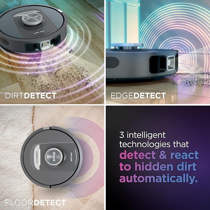 Shark PowerDetect Self-Empty Robot Vacuum with NeverStuck Technology, Auto Deep-Clean Carpets & Hardfloors, XL 60 Day Capacity HEPA Bagless Base Neutralizes Odors, for Pet Hair, Black (AV2820AE) - Image 2