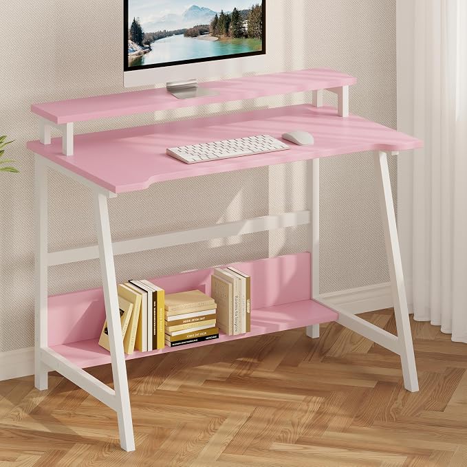 ALISENED 31.5 Inch Small Office Desk with Storage, Small Desk for Small Spaces, Compact Home Office Desk, Mini Study Desk for Bedroom, Pink - Image 8