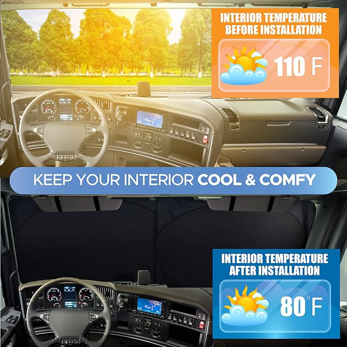 EcoNour RV Windshield Sunshade | Reflective RV Windshield Cover for UV Rays & Heat Protection, Keeps Your RV Motorhome Cool | Shades for RV Fits RVs, Trucks, Motorhomes, Buses | XXXXX-Large 102"x51" - Image 6