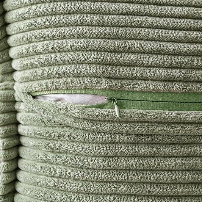 MIULEE Decorative Euro Sham Throw Pillow Covers for Couch Bed Livingroom 24x24 Inch Set of 2 Light Olive Green Boho Accent Throw Pllows Broadside Striped Patchwork Soft Corduroy Summer Pillowcases - Image 7