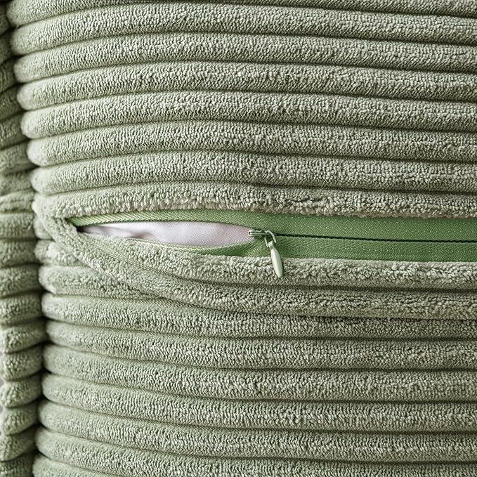 MIULEE Decorative Throw Pillow Covers for Couch Bed Livingroom 16x16 Inch Set of 2 Light Olive Green Boho Accent Throw Pllows Broadside Striped Patchwork Soft Corduroy Summer Pillowcases - Image 7