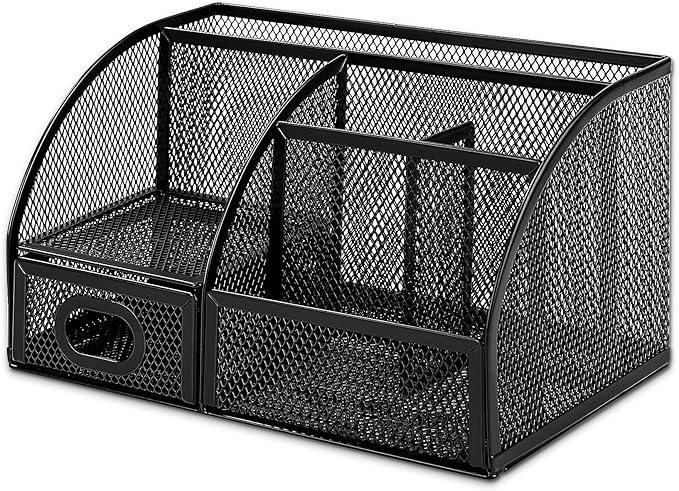Amazon Basics Mesh Pen Holder and Desktop Desk Organizer, Office Caddy Storage for Writing Utensils, 9.1 x 5.9 x 5.5 inches, Black - Image 2