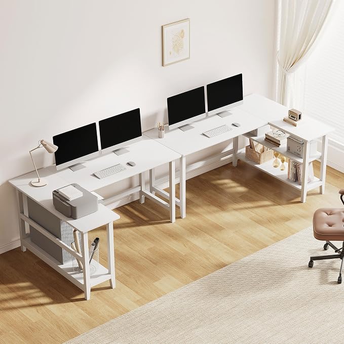 IOTXY Reversible L-Shaped Office Desk - 53" Modern Corner Computer Table with Storage Shelves, Solid Wood Legs, Home Writing & Study Workstation, White - Image 9
