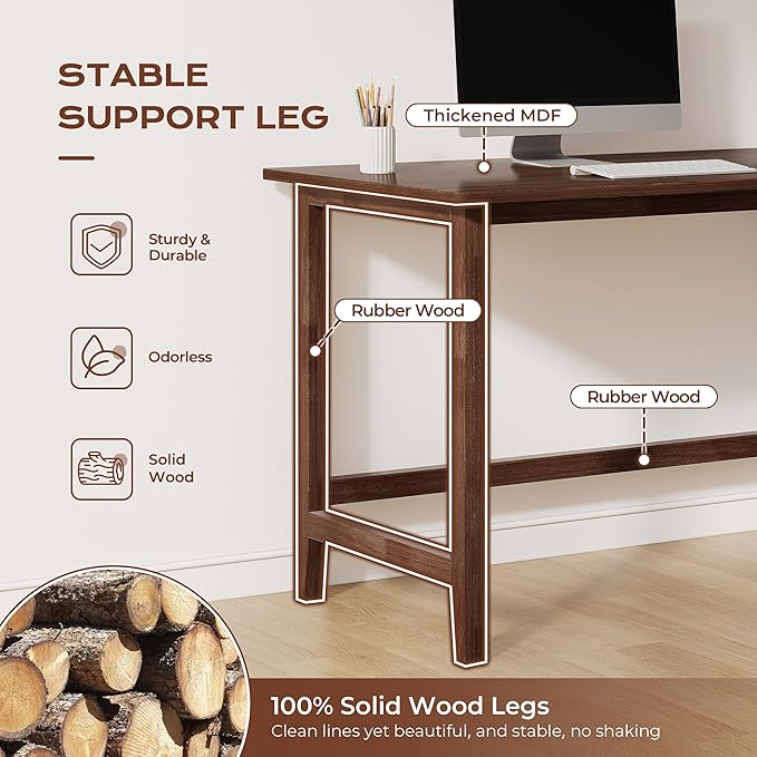 IOTXY Reversible L-Shaped Office Desk - 53" Modern Corner Computer Table with Storage Shelves, Solid Wood Legs, Home Writing & Study Workstation, Walnut - Image 3