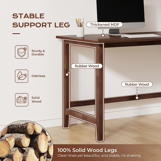 IOTXY Reversible L-Shaped Office Desk - 63" Extra Large Corner Computer Table with Storage Shelves, Solid Wood Legs, Home Writing & Study Workstation, Walnut - Image 3