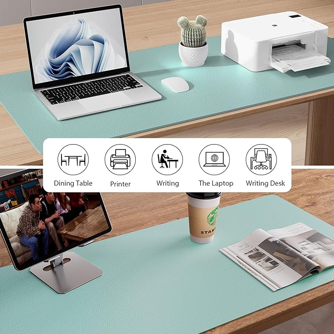 Aothia Leather Desk Pad Protector, Mouse Pad, Office Desk Mat, Non-Slip PU Leather Desk Blotter, Laptop Desk Pad, Waterproof Desk Writing Pad for Office and Home (48"x17", Light Blue) - Image 5