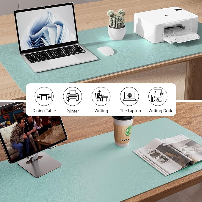 Aothia Faux Leather Desk Mat - Non-Slip PU Leather Desk Blotter, Waterproof Writing Surface, Large Desk Pad for Office & Home (Light Blue, 55" x 17") - Image 6