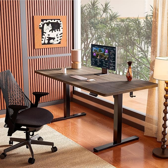ErGear Height Adjustable Electric Standing Desk, 44 x 24 Inches Sit Stand up Desk, Memory Computer Home Office Desk, Dark Walnut - Image 2