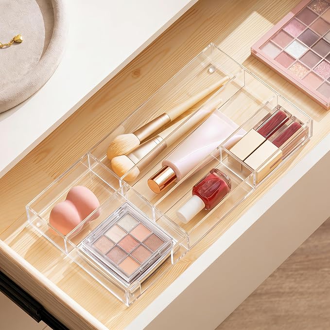 HBlife Acrylic Desk Drawer Organizer Tray with 6 Compartments, Small Clear Office Drawer Organizers and Accessories for Pens, Pencil, Makeup, Desktop, Bathroom and Kitchen, 11.65 x 6.1 x 1.38 Inch - Image 6