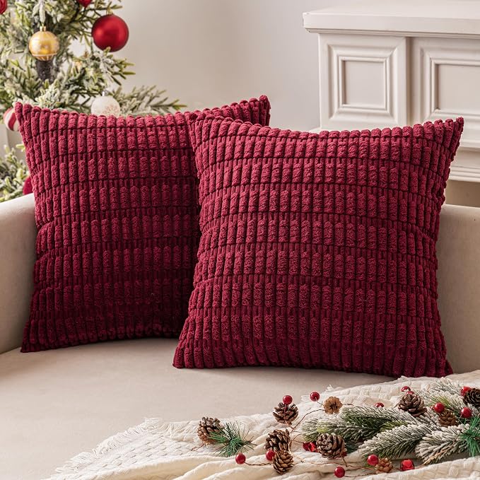MIULEE Pack of 2 Burgundy Corduroy Decorative Pillow Covers 20x20 Inch Soft Boho Striped Throw Pillow Covers Modern Farmhouse Home Decor for Sofa Living Room Couch Bed - Image 7