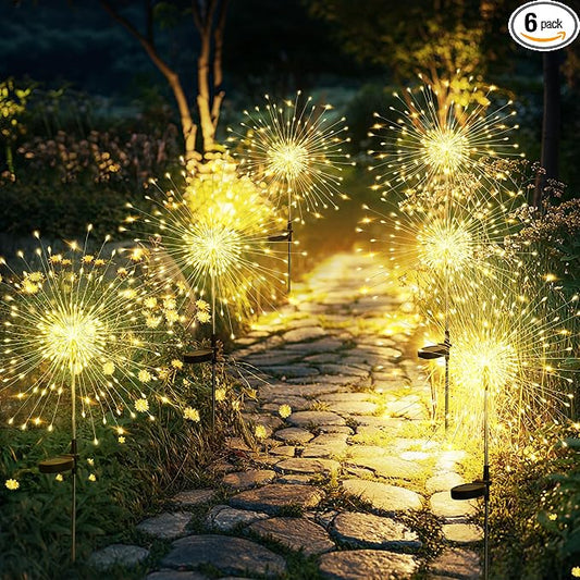 GIGALUMI Garden Decor Outdoor Lights 120LED 6Pack, Solar Garden Lights Outside Fairy Firework Decorative,Solar Powered for Yard Pathway Flowerbed Planter Balcony Patio, Gifts for mom (Warm White by GIGALUMI