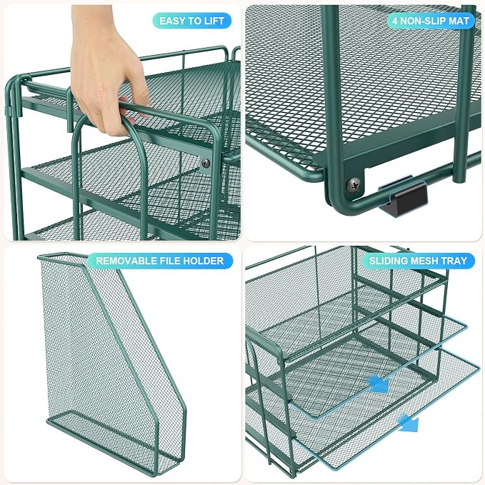 gianotter 4-Tier Paper Organizer With Magazine Holder | Desk Organizers and Accessories, File Organizer for Office Supplies Storag (Green, 4-Tier) - Image 4