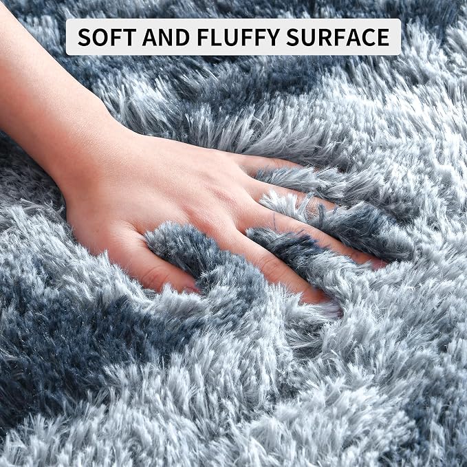 Tepook Soft Fluffy Rugs for Living Room, 5x8 Shaggy Area Rug for Bedroom, Modern Shag Rug Fuzzy Carpets for Kids, Plush Indoor Nursery Home Decor Rug with Non-Slip Bottom, Tie-dye Dark Blue - Image 7