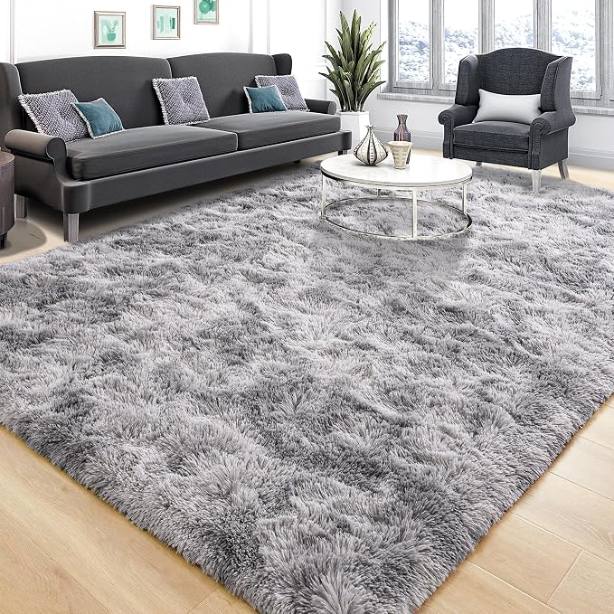 Tepook Soft Fluffy Rugs for Bedroom, 4x6 Area Rug for Living Room, Modern Shaggy Room Rug for Kids Boys Girls, Plush Throw Rugs Indoor Nursery Home Decor Rug with Non-Slip Bottom, Tie-dye Light Grey by Tepook