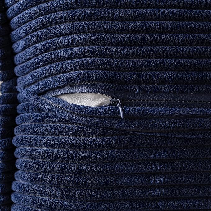 MIULEE Decorative Throw Pillow Covers for Couch Bed Livingroom 12x12 Inch Set of 2 Navy Blue Boho Accent Throw Pllows Broadside Striped Patchwork Soft Corduroy Summer Coastal Pillowcases - Image 3