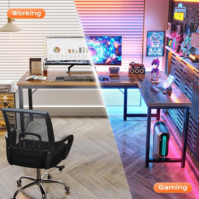 Huuger 63 Inch L Shaped Desk with 0.95 Inch Thicker Desktop, Reversible Computer Desk, Larger Corner Office Gaming Desk, Robust Metal Frame, for Home Office, Rustic Brown - Image 5