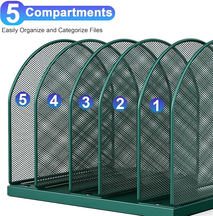 gianotter Desktop File Organizer with 5 Compartments | Desk Organizer Paper Organizer for Desk Workspace Organizers for Office Supplies (Green, Upright Style) - Image 5