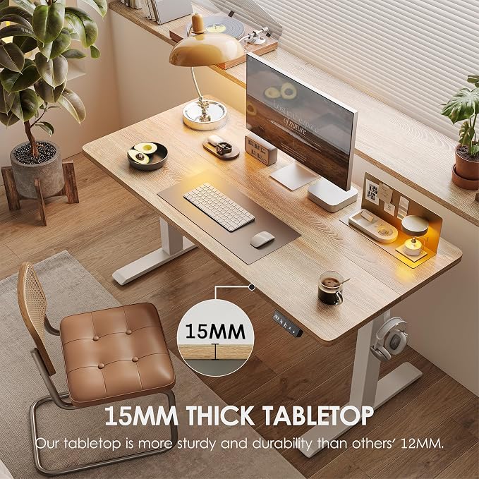 TIQLAB Electric Height Adjustable Standing Desk 47.2×23.6 inch, Sit Stand Desk for Work, Study, Memory Controller, White Frame & Maple Top Computer Workstation for Home Office - Image 3