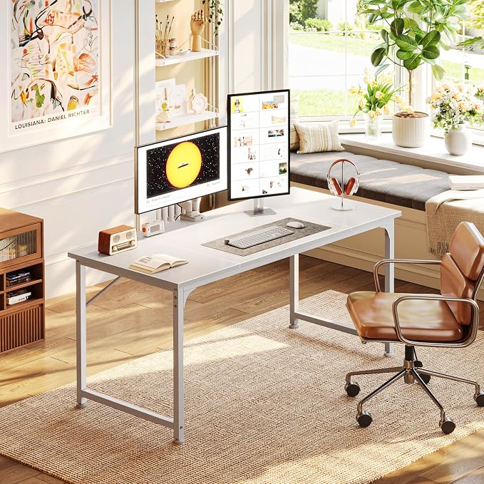 PRAISUN 47 Inch Computer Desk, Home Office Desk with Spacious Desktop, White - Image 2
