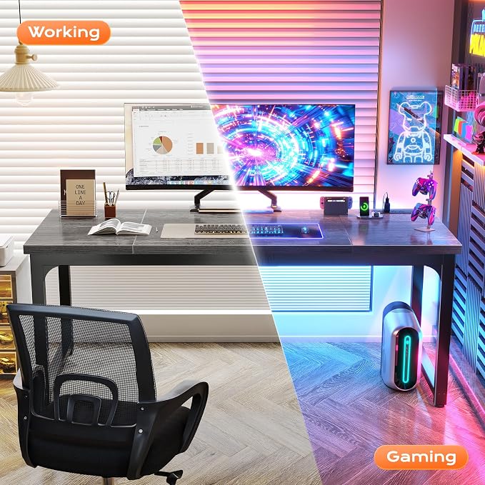 Huuger 63 x 24 inch Desk with Power Outlets & USB-C, Deeper & Thicker Desktop, Robust Metal Tubes, Computer Desk, Heavy Duty Office Desk, Work Gaming Desk, for Home Office, Grey - Image 9