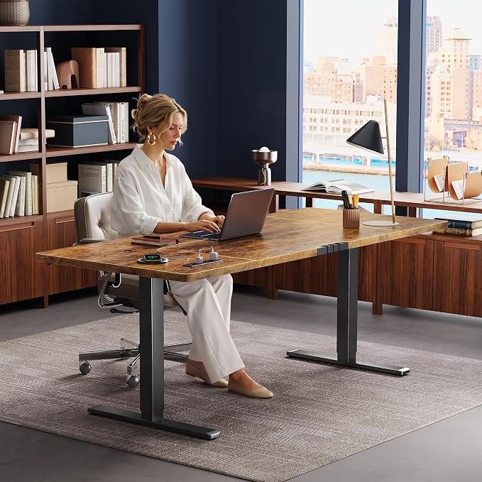 Huuger 71 X 30 Inch Electric Standing Desk with Power Outlets and USB-C Port, Height Adjustable Desk, Sit Stand Desk for Home Office, Computer Desk with 4 Presets, Stable Steel Frame, Rustic Brown - Image 8