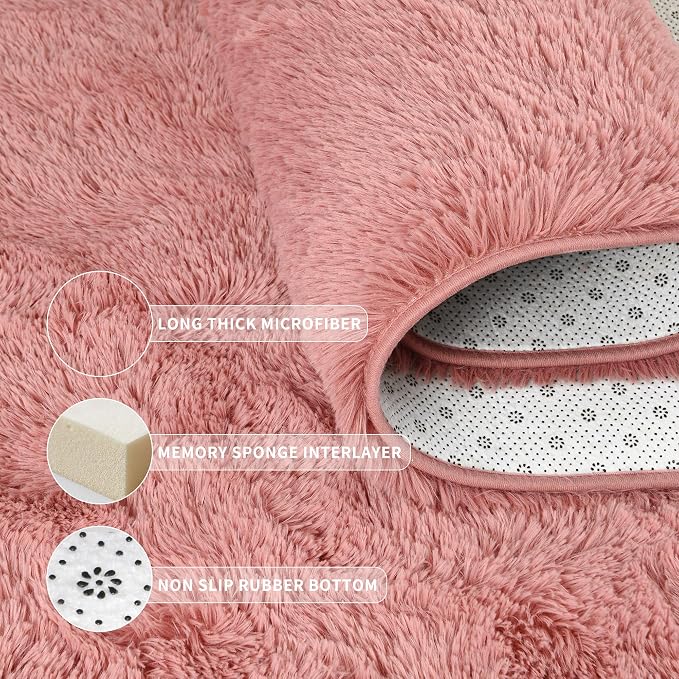 Tepook Blush Pink Area Rugs for Living Room Girls Bedroom, 6x9 Fluffy Shaggy Dusty Pink Rug for Kids Room Playroom, Plush Shag Non-Slip Carpet for Nursery Dorm Classroom, Cute Rose Beige Rug - Image 5