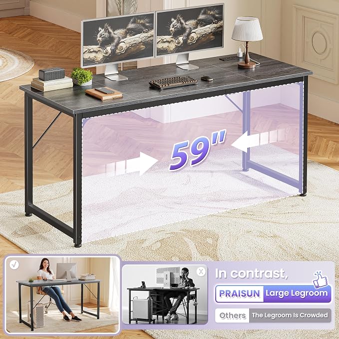 PRAISUN 63 X 24 Inch Computer Desk, Power Outlets, USB-C, Grey | Office Desk with 4 AC Outlets, USB & USB-C, Sturdy Metal Frame, Spacious Desktop for Work, Writing, Study & Gaming - Image 7