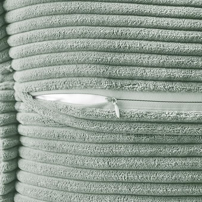 MIULEE Spring Decorative Throw Pillow Covers for Couch Bed Livingroom 20x20 Inch Set of 2 Greyish Green Boho Accent Throw Pllows Broadside Striped Patchwork Soft Corduroy Summer Pillowcases - Image 3