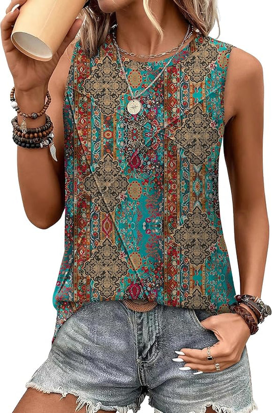 WIHOLL Women's Sleeveless Summer Crewneck Loose Fit Tank Tops by WIHOLL