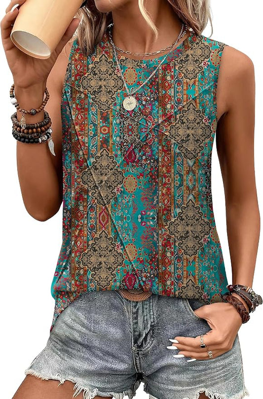 WIHOLL Women's Sleeveless Summer Crewneck Loose Fit Tank Tops by WIHOLL