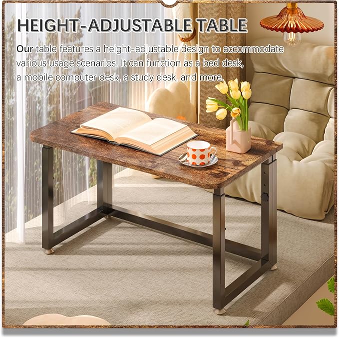 4NM No Tool Assembly 31.5" Small Desk, Folding Portable Desk with Wheels, Adjustable Height Foldable Computer Home Office Desks, Collapsible Study Writing Table for Space Saving Bedroom - Rustic Brown - Image 7