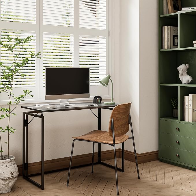 alawooder 31.5" Folding Desk: No Assembly, Wood Top for Small Spaces | Home office desk, holds 150 lbs, folds flat to 2.3 in, splash-proof wood top, sturdy metal frame - Image 5