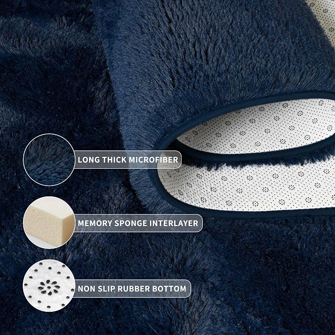 Tepook 5x8 Navy Blue Rugs for Living Room, Soft Fluffy Dark Blue Area Rug for Bedroom, Shaggy Plush Floor Carpet for Kids Girls Boys Room, Non-Slip Throw Carpets for Dorms Nursery Classroom Home Decor - Image 5