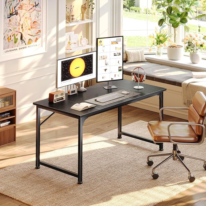 PRAISUN 40 Inch Computer Desk, Home Office Desk with Spacious Desktop, Black - Image 2