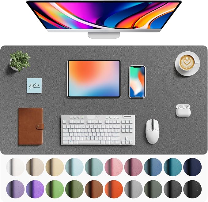 Aothia Faux Leather Desk Mat - Large Mouse Pad, Non-Slip PU Leather Blotter, Waterproof Writing Surface for Office and Home (Grey, 40" x 24") by AothiaSimpleNaturalUnique