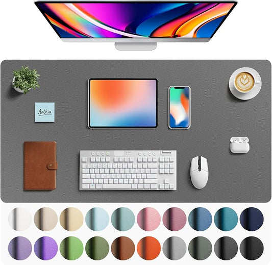 Aothia Faux Leather Desk Mat - Large Mouse Pad, Non-Slip PU Leather Blotter, Waterproof Writing Surface for Office and Home (Grey, 40" x 24") by AothiaSimpleNaturalUnique