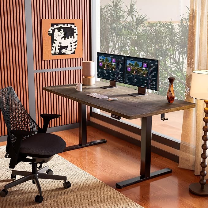 ErGear Height Adjustable Electric Standing Desk, 55 x 28 Inches Sit Stand up Desk, Memory Computer Home Office Desk, Dark Walnut - Image 2