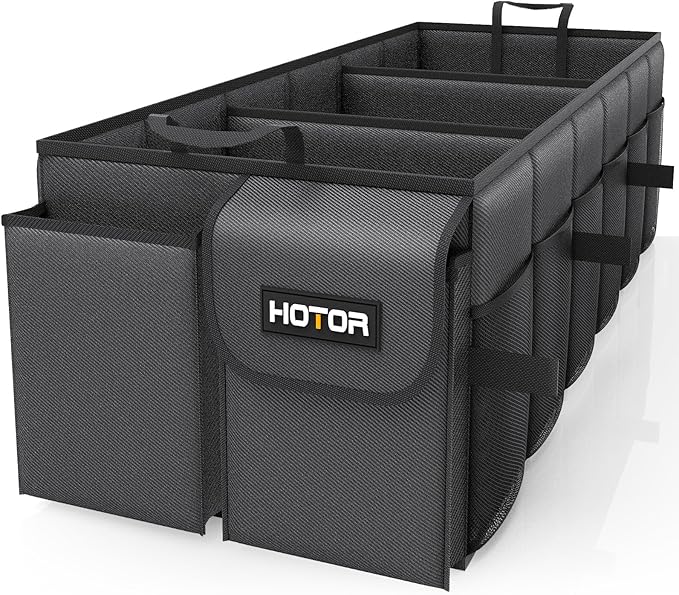 HOTOR Trunk Organizer for Car - Car Organizer, Foldable Trunk organizer for SUVs & Sedans, Sturdy Organization for Car Accessories, Tools, Sundries, Black, 3 Compartments, 31.9"×12.6"×10.6" by HOTOR