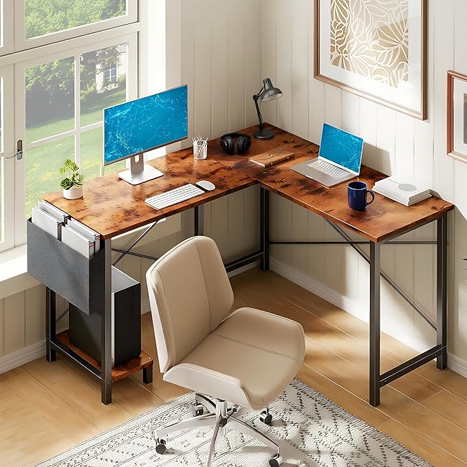 Alpen Corner Desk, 50 Inch L Shaped Gaming Desk with Storage Pocket and CPU Stand, Work Desk for Home Office, Small Corner Study Writing Table with Sturdy Metal Frame, Rustic Brown by ALPEN