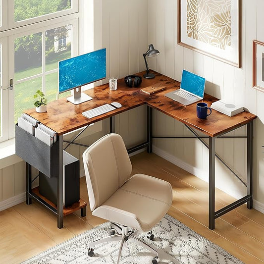 Alpen Corner Desk, 50 Inch L Shaped Gaming Desk with Storage Pocket and CPU Stand, Work Desk for Home Office, Small Corner Study Writing Table with Sturdy Metal Frame, Rustic Brown by ALPEN