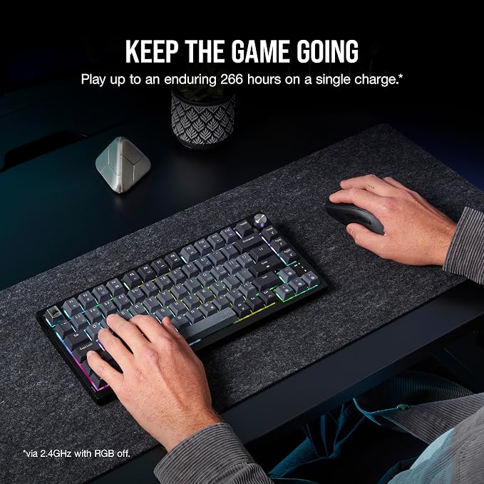 Corsair K65 Plus Wireless 75% RGB Mechanical Gaming Keyboard – Pre-Lubricated MLX Red Linear Switches – PBT Dye-Sub Keycaps – PC, Mac, PS5, PS4, Xbox, iPad – QWERTY NA – Black/Gray - Image 9