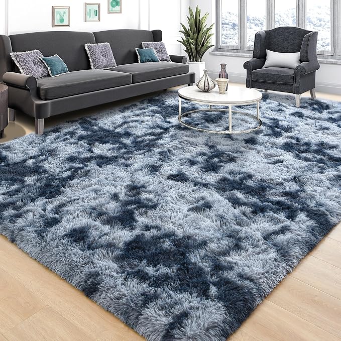 Tepook Soft Fluffy Rugs for Living Room, 5x8 Shaggy Area Rug for Bedroom, Modern Shag Rug Fuzzy Carpets for Kids, Plush Indoor Nursery Home Decor Rug with Non-Slip Bottom, Tie-dye Dark Blue by Tepook