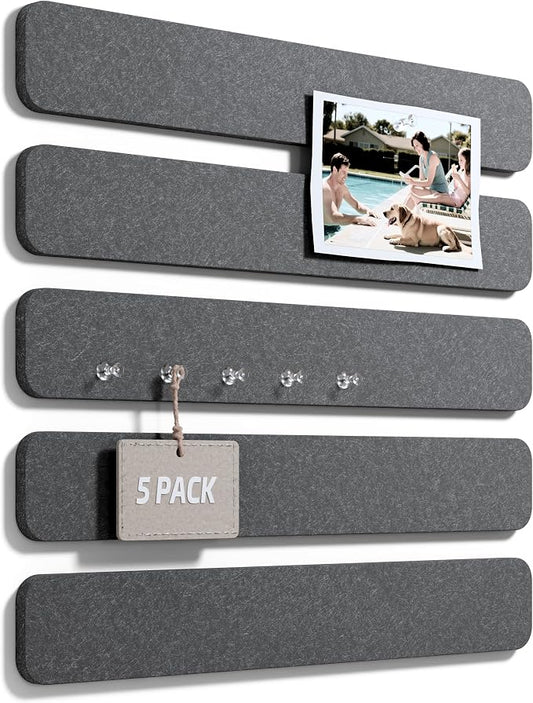 Fluxynara 13" x 2" Felt Wall Panels, Charcoal Gray | 5-Pack Cork Board Alternative with 35 Push Pins, Adhesive Mounting for Bedroom Door or Home Office by FLUXYNARA