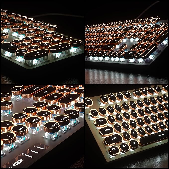 Camiysn Typewriter Style Mechanical Gaming Keyboard, Green Retro Punk Gaming Keyboard with White Backlit, 104 Keys Blue Switch Wired Cute Keyboards, Round Keycaps for Windows/Mac/PC - Image 5