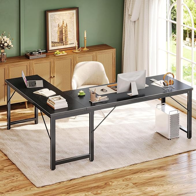 Huuger 63 Inch L Shaped Desk with 0.95 Inch Thicker Desktop, Reversible Computer, Larger Corner Office Gaming Desk, Robust Metal Frame, for Home Office, Study, Black - Image 7