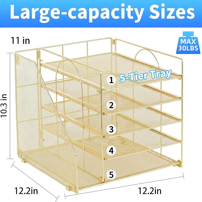 OPNICE 5-Tier Desktop File Paper Organizer, Desk Organizers and Accessories, Office Desk Accessories & Workspace Organizers for Home Office Supplies, Gold - Image 6