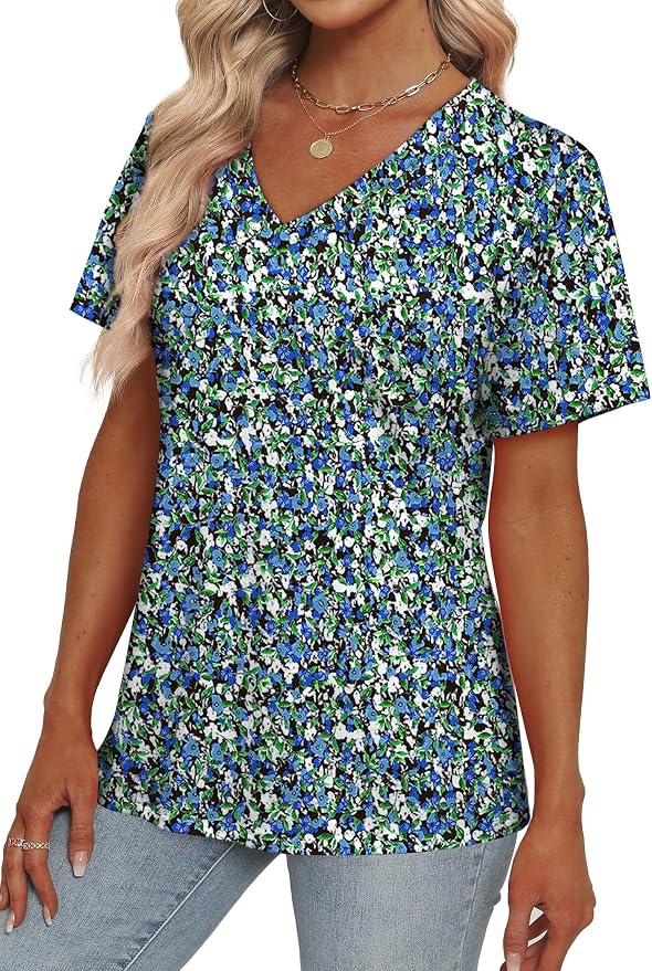 Alaroo Womens Summer Tops 2026 V Neck Short Sleeve Shirts Trendy Dressy Casual Vacation Outfits Printed - Image 3