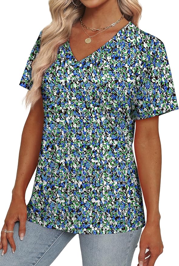 Alaroo Womens Summer Tops 2026 V Neck Short Sleeve Shirts Trendy Dressy Casual Vacation Outfits Printed - Image 3